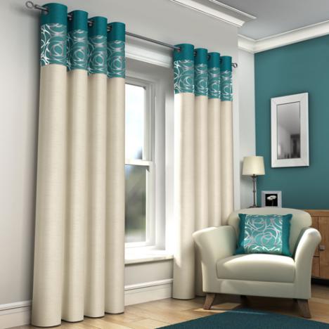 Skye Ring Top Lined Eyelet Curtains Teal | Tony's Textiles | Tonys Textiles