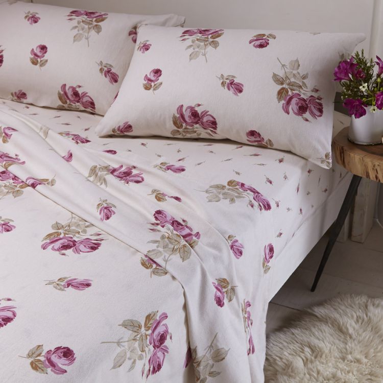 Flannelette Brushed Cotton Floral Pink Sheet Set Tonys Textiles 