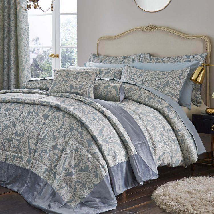 Opulent Jacquard Duck Egg Blue Bedspread Tonys Textiles