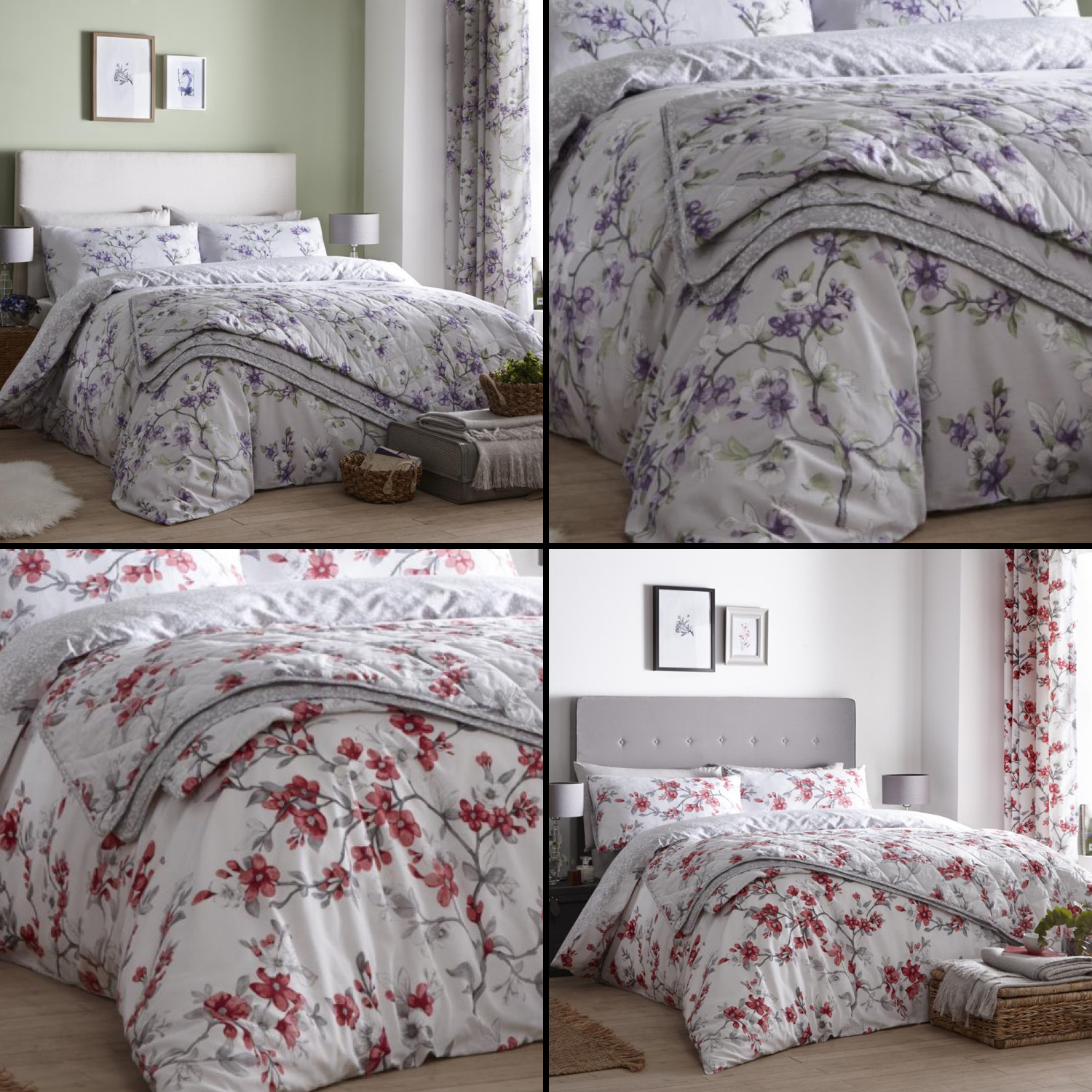 Suki Floral Duvet Cover Set Eyelet Curtains Bedspread Red