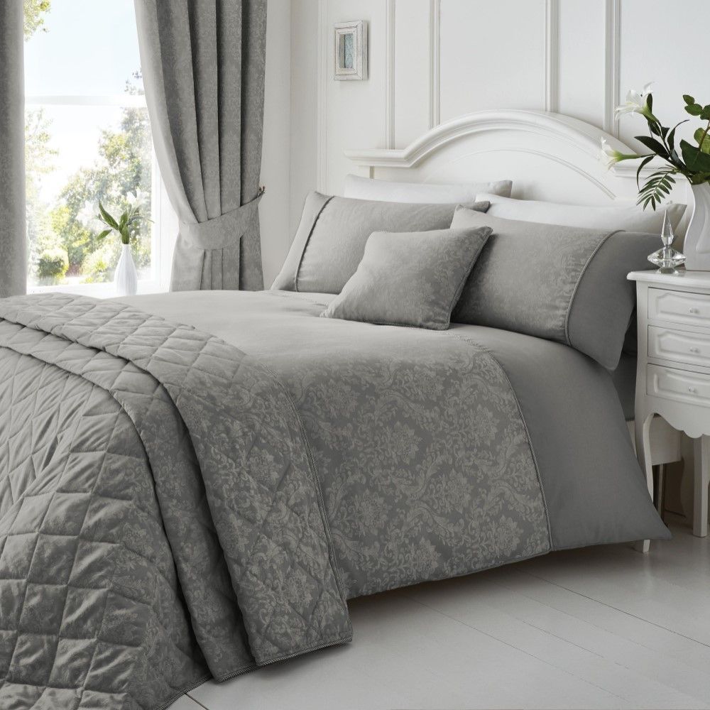 Laurent Damask Jacquard Duvet Cover Set Graphite Grey