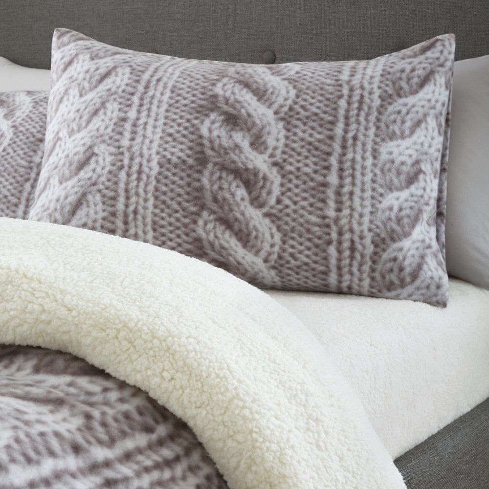 Catherine Lansfield Cable Knit Fleece Duvet Cover Set