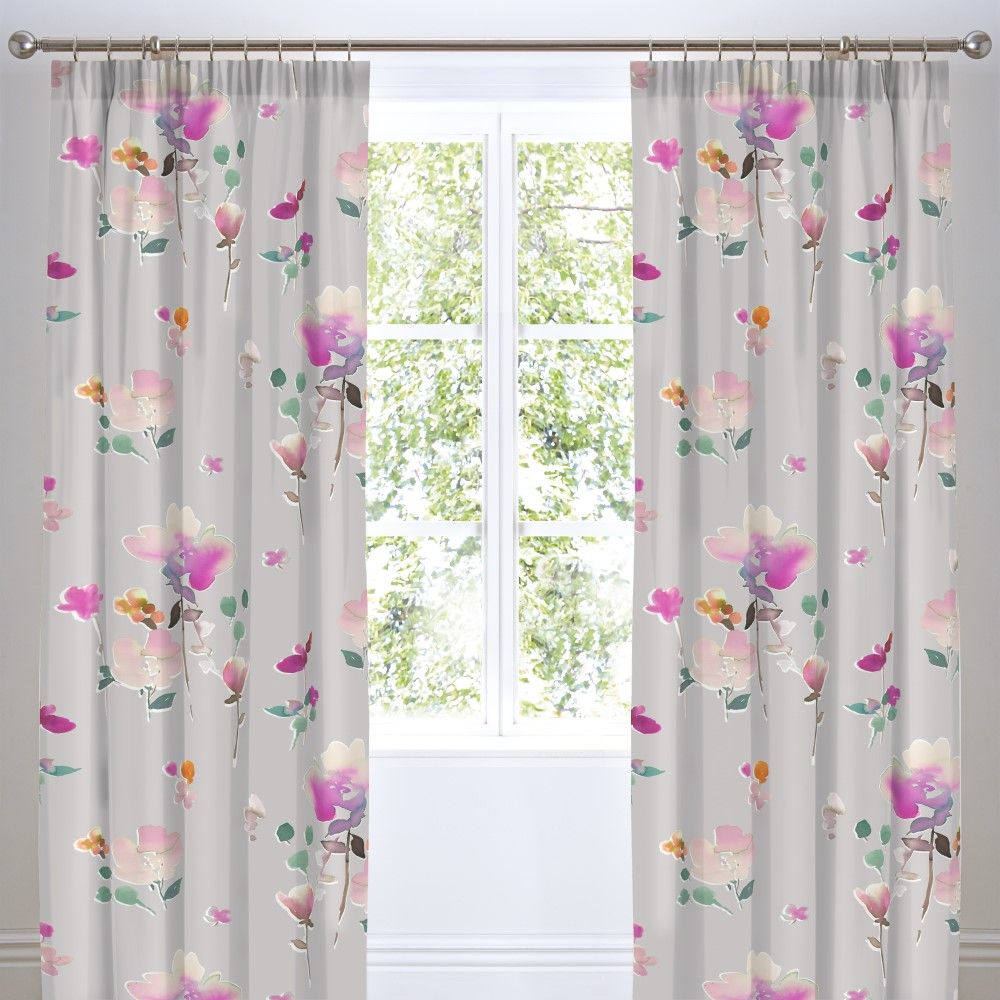 Jessica Floral Fully Lined Tape Top Curtains Pink Tonys Textiles