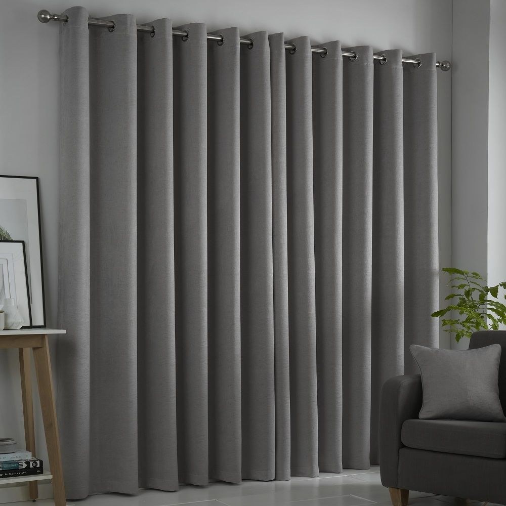 Strata Plain Textured Blockout Eyelet Curtains Silver Grey