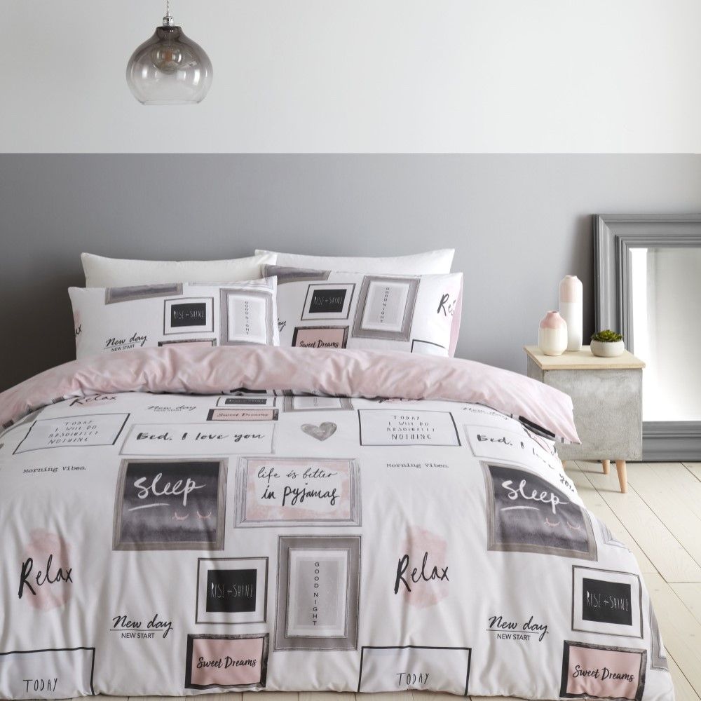 Catherine Lansfield Sleep Dreams Duvet Cover Set Blush Pink