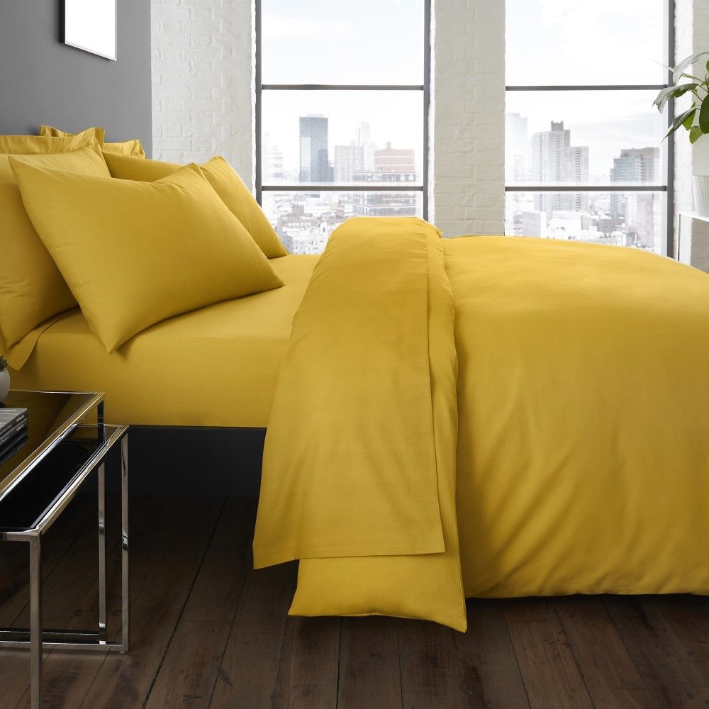 Serene Plain Dye Easy Care Fitted Sheet Ochre Yellow Tonys Textiles