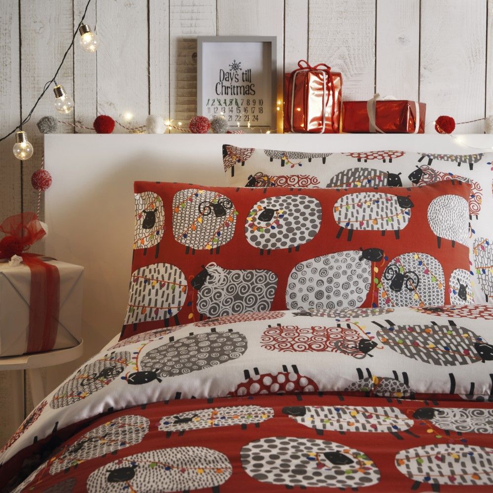 dotty sheep duvet cover red