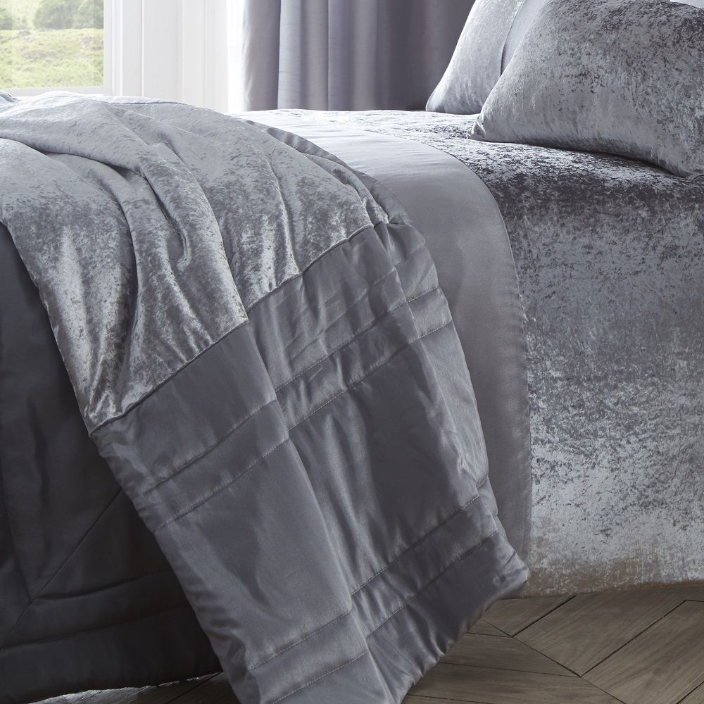 Boulevard Crushed Velvet Grey Bedspread Tonys Textiles