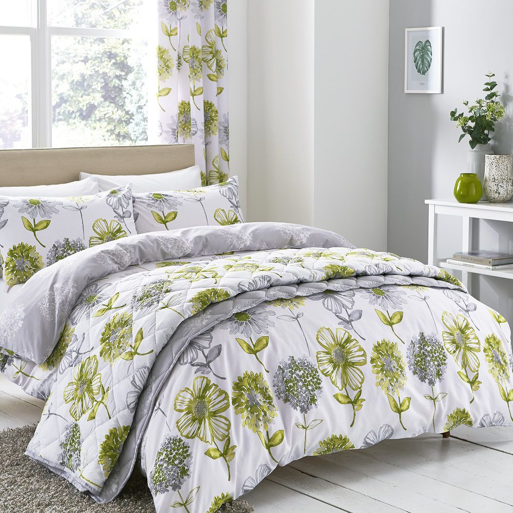 Catherine Lansfield Banbury Floral Bedding Duvet Set Bedspread Yellow Green  eBay