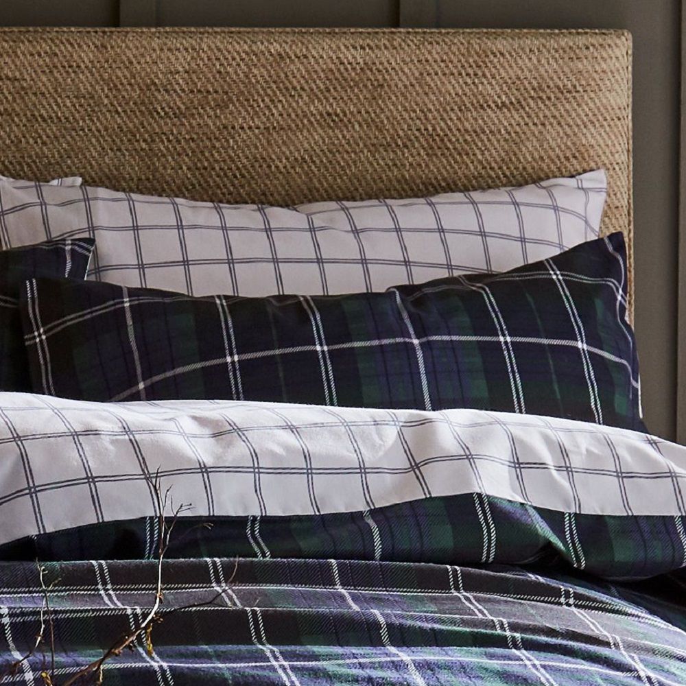 Tartan Check Navy Flannelette Fitted Sheet Tonys Textiles