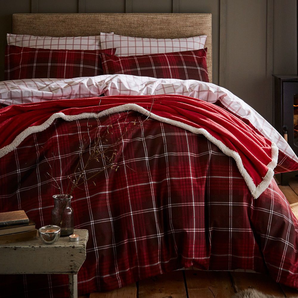 Tartan Check Red Reversible Flannelette Duvet Cover Set