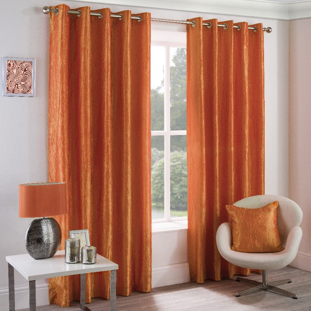 Crushed Taffeta Faux Silk Fully Lined Eyelet Curtains ...