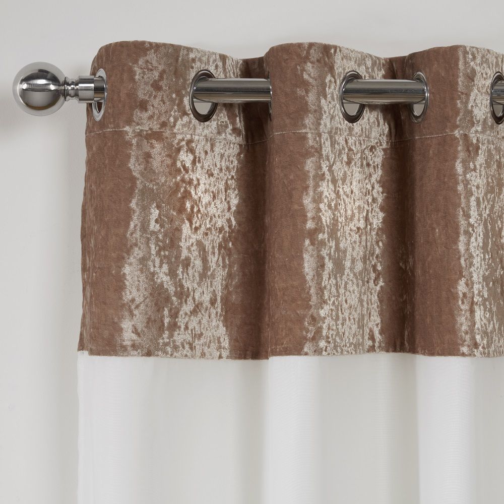 Champagne Luxury Crushed Velvet Lined Eyelet Curtain Pair