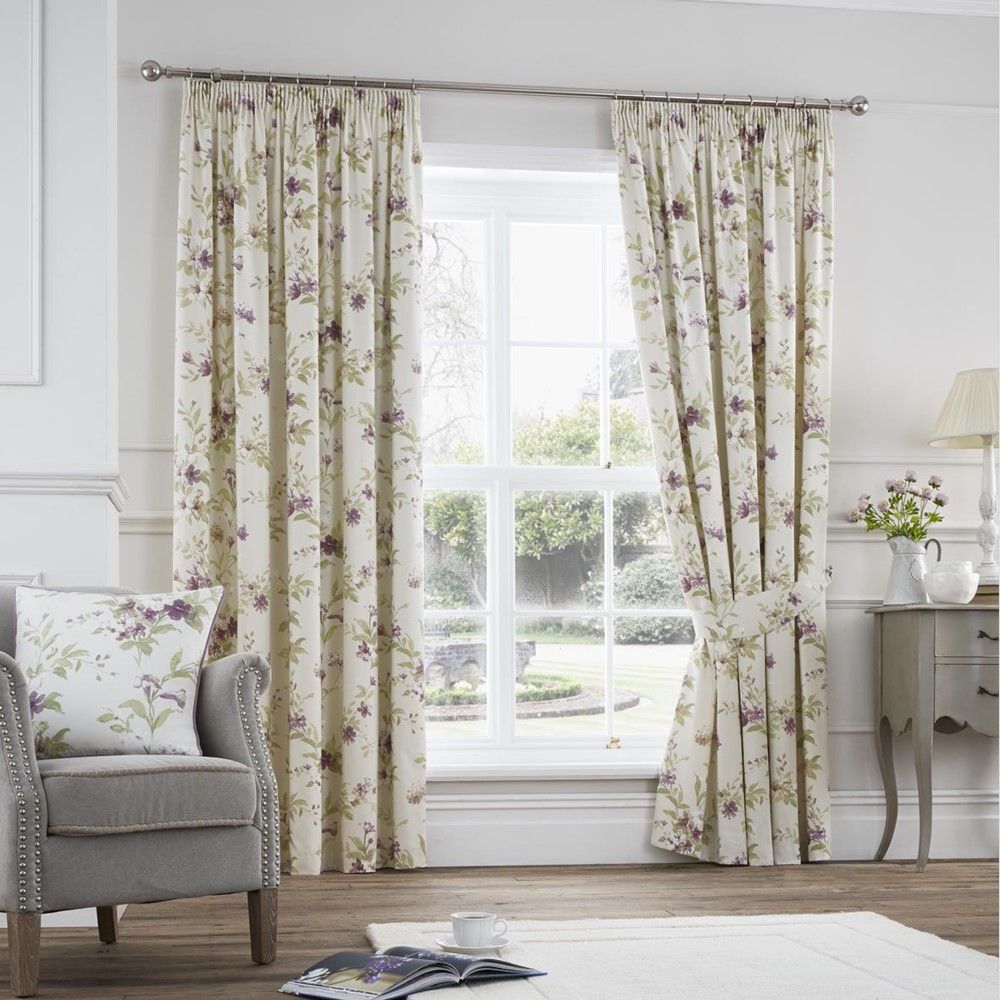 Jeannie Floral Trail Fully Lined Tape Top Curtains - Red, Heather Pink ...