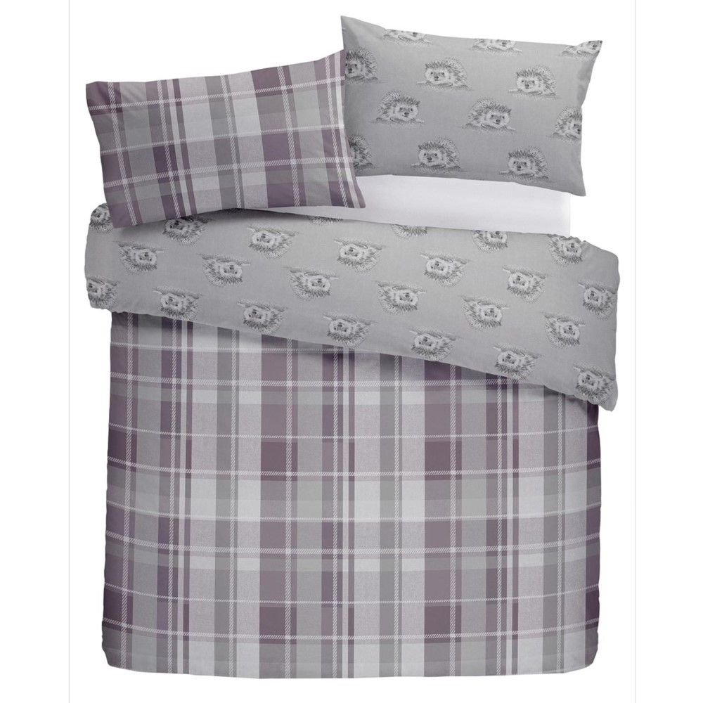 Colville Check Brushed Cotton Duvet Cover Set Plum Purple