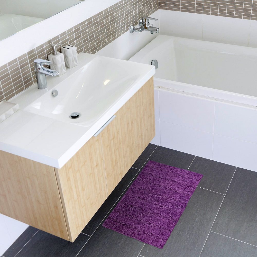 Essencia Plain 100 Cotton Bath Mat Plum Purple Tonys Textiles