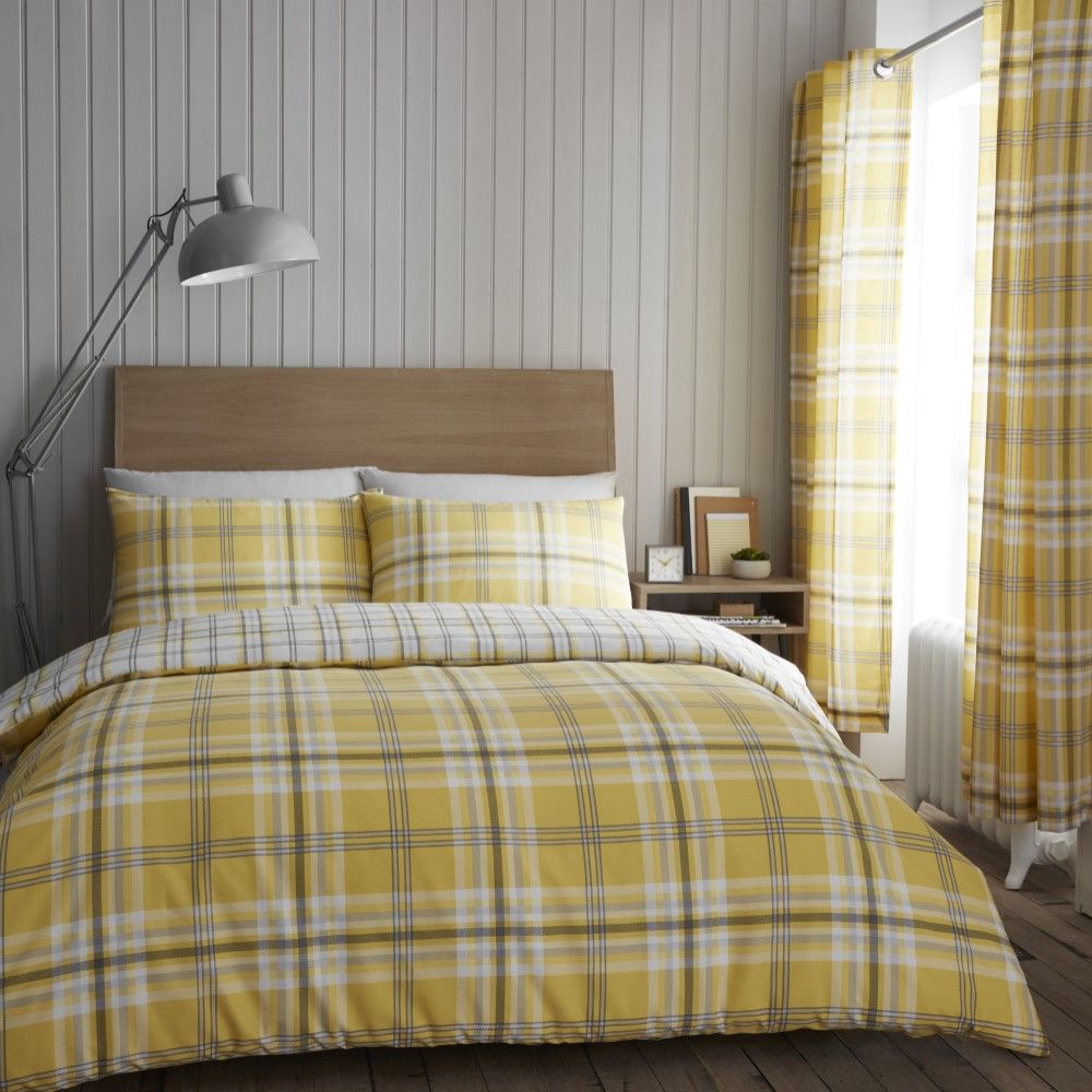 Kelso Check Duvet Cover Set Ochre Yellow Tonys Textiles