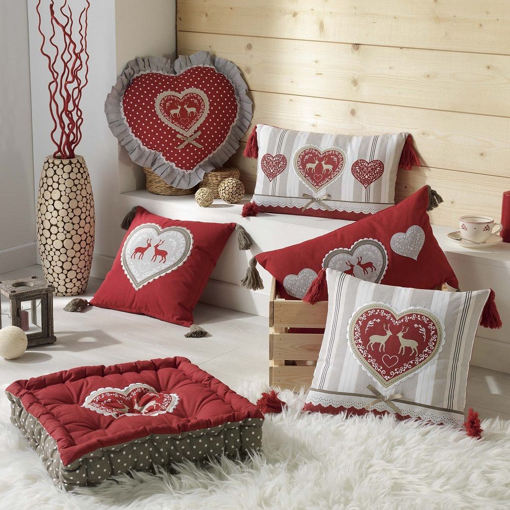 Edelweiss Heart 100 Cotton Door Draught Excluder Red