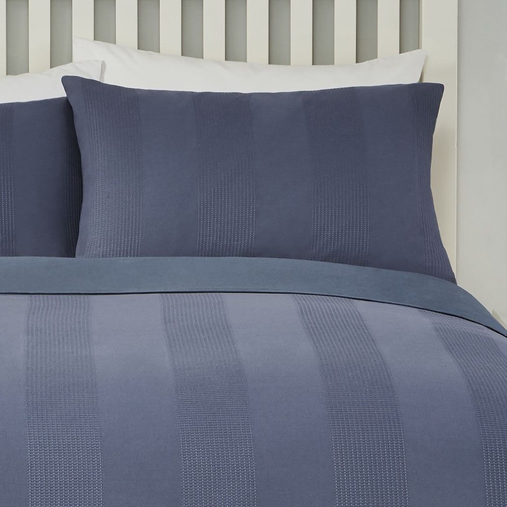 Waffle Stripe Duvet Cover Set Denim Blue Tonys Textiles