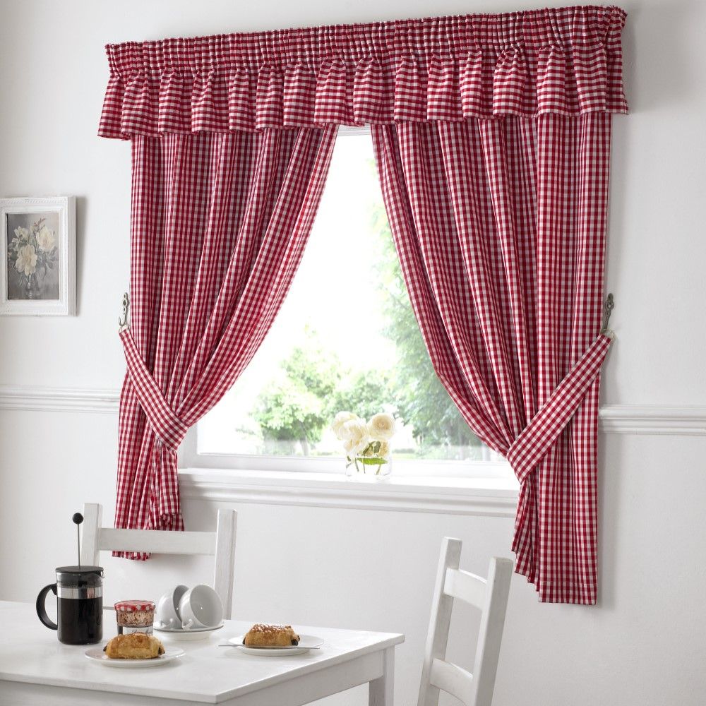 Gingham Check Kitchen Tape Top Curtains Red Tonys Textiles