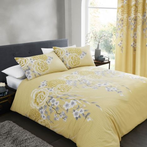 Catherine Lansfield Oriental Blossom Duvet Cover Set Yellow