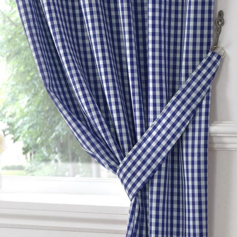 Gingham | Check | Kitchen | Tape Top | Curtains | Blue | Tonys Textiles