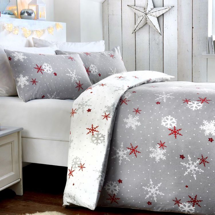 Christmas | Snowflake | Duvet Cover Set | Grey Red | Tonys ...