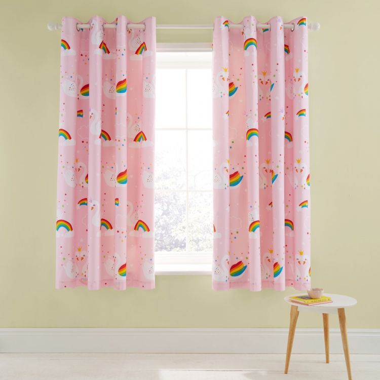 Catherine Lansfield | Kids | Rainbow Swan | Eyelet Curtains | Pink ...