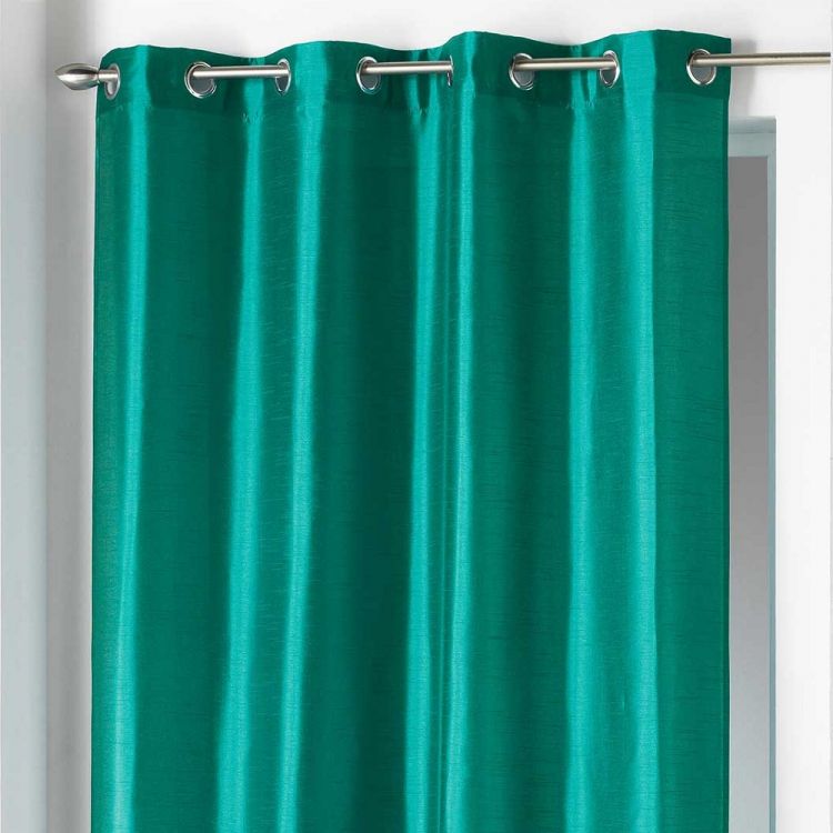 Shana Plain | Faux Silk | Eyelet | Single Curtain Panel | Emerald Green ...