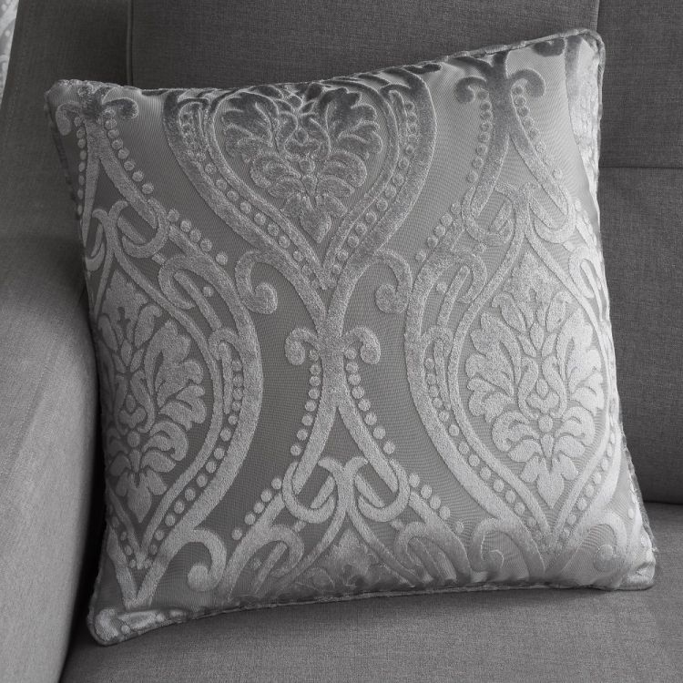 Chateau Damask Cushion Cover Silver Grey Tonys Textiles