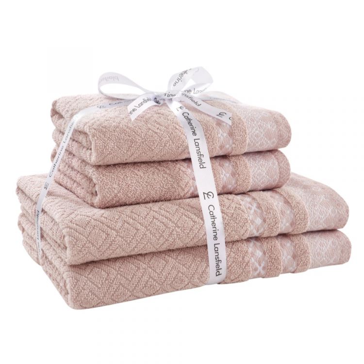 Catherine Lansfield | 100% Cotton | Malawa Geo Bands | Towel | Blush Pink | Tonys Textiles