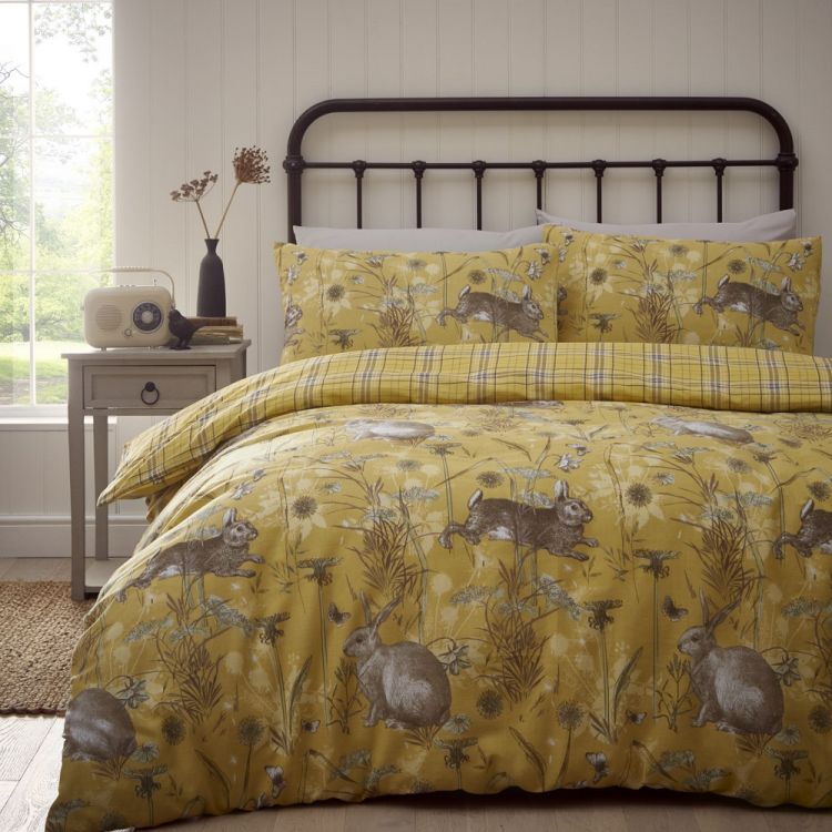 Rabbit Meadow Duvet Cover Set Ochre Yellow Tonys Textiles 