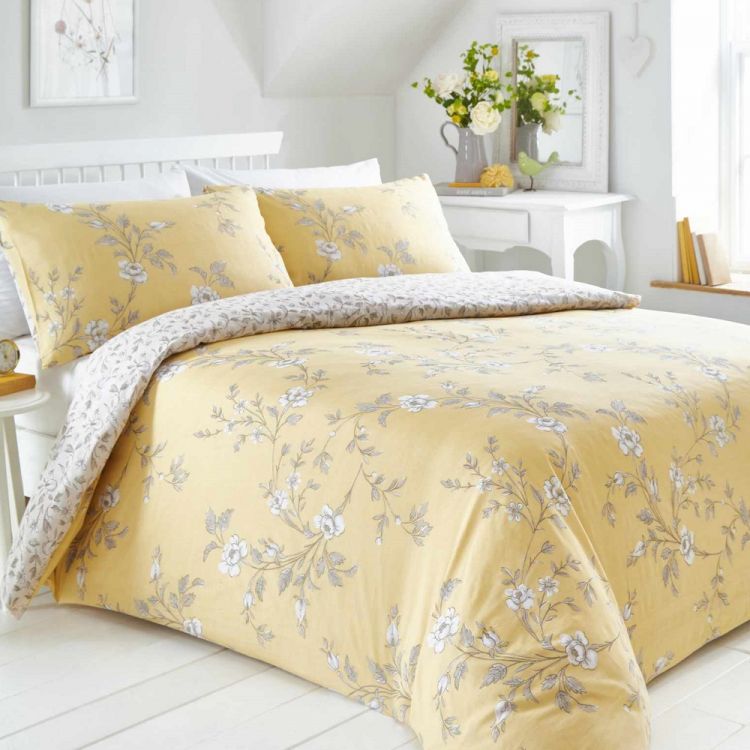 Yasmina Floral Duvet Cover Set Ochre Yellow Tonys Textiles 0002