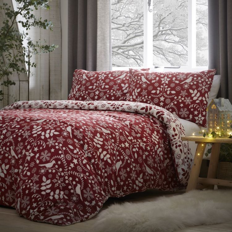 Nordic Brushed Cotton Christmas Duvet Cover Set Red Tonys