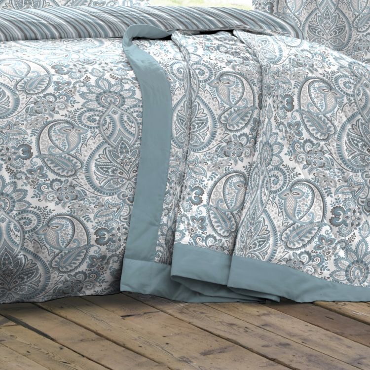 Maduri | Ornamental Paisley | Quilted Bedspread | Duck Egg Blue | Tonys ...