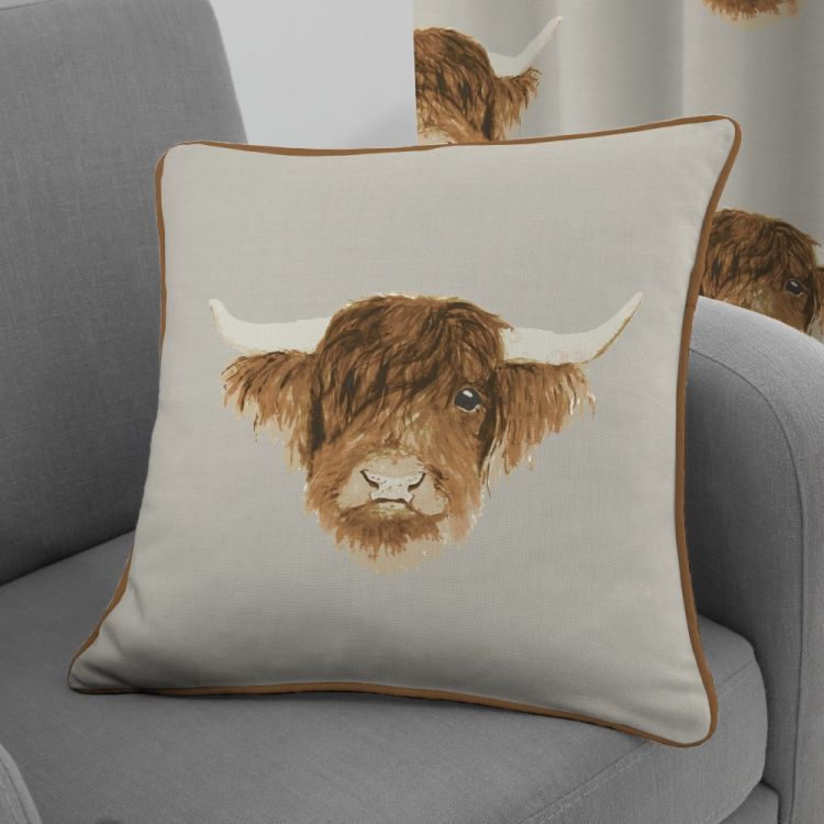 Highland Cow | Cushion Cover | Natural | Tonys Textiles
