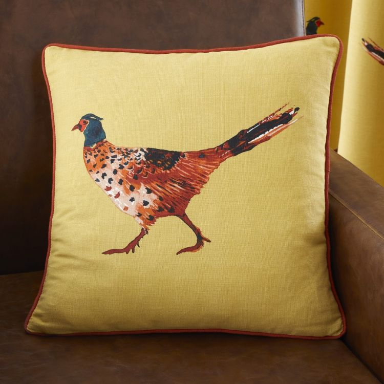 Pheasant | 100% Cotton | Cushion Cover | Ochre Yellow | Tonys Textiles