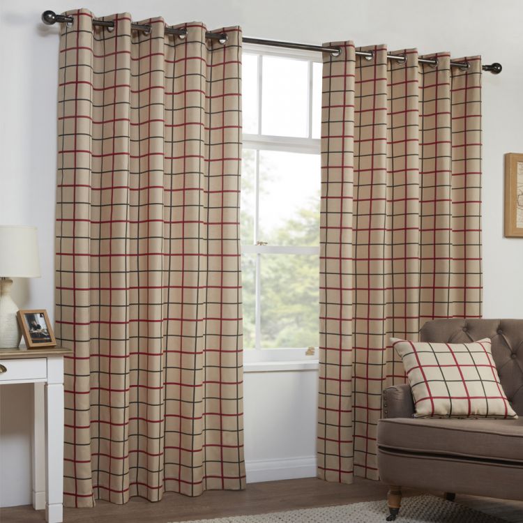 Natural | Highland | Check | Lined | Eyelet | Curtains | Stripe ...