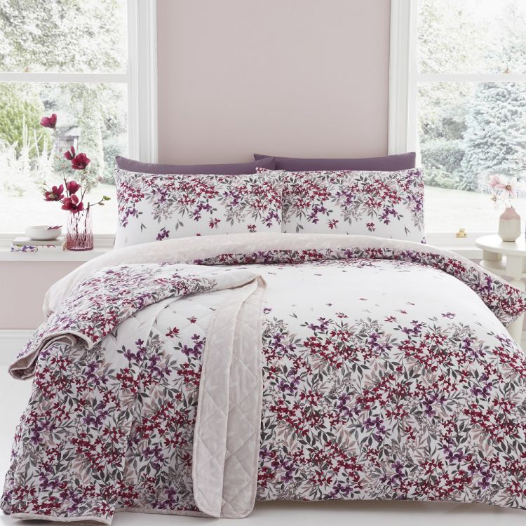 Melinda | Floral | Quilted Bedspread | Purple | Tonys Textiles