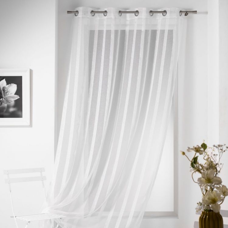 Malta Striped Eyelet Voile Curtain Panel White Tonys Textiles