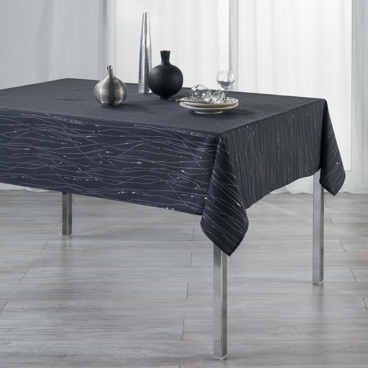 Filiane Applique | Polyester Tablecloth | Charcoal Grey | Tonys Textiles