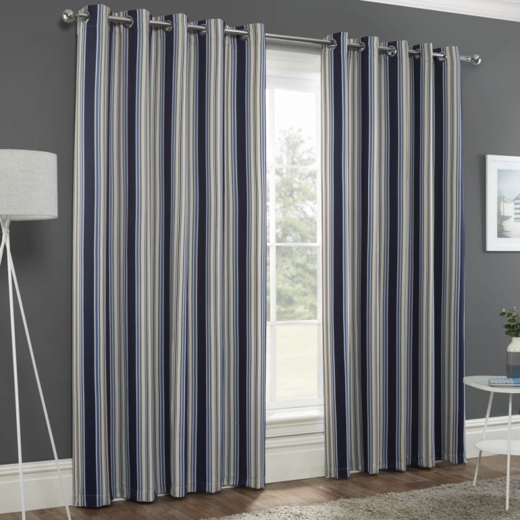 Striped | Eyelet | Thermal Blockout | Curtains | Navy Blue | Tonys Textiles